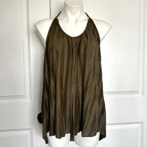 NWT by Anthropologie Moss Green Goddess Pleated Braid Strap Tank XS